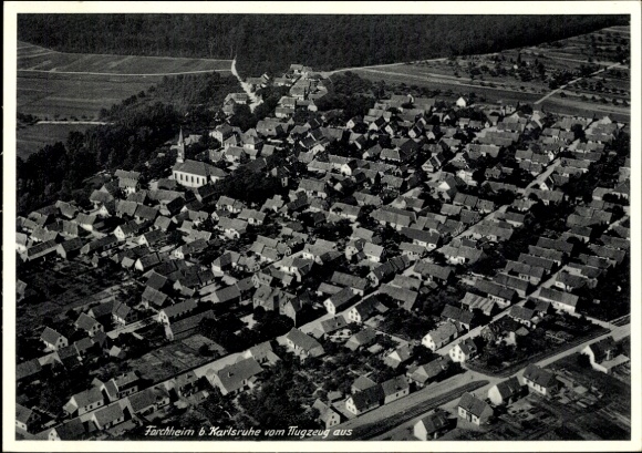 Postcard Forchheim Rheinstetten in Baden, aerial photograph
