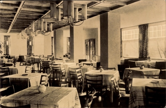 Postcard Oberhof in the Thuringian Forest, dining room, FDGB-recreational home Glückauf, cozy atmosphere, Tis