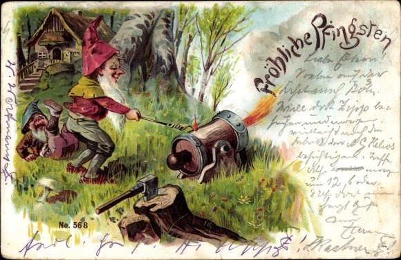 Chromo-Litho Happy Pentecost, dwarves, dwarf fires cannon