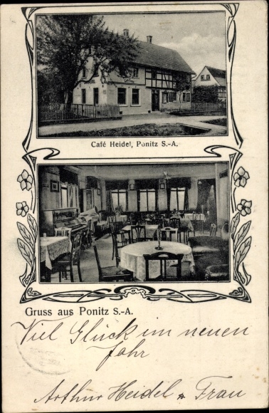 Passepartout Postcard Ponitz Altenburger Land Thuringia, Café Heidel, interior view