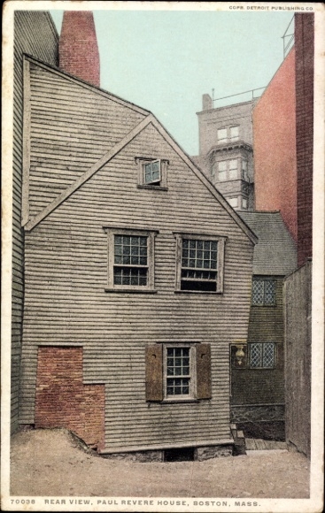 Ak Boston Massachusetts USA, achteraanzicht van het Paul Revere House, Boston, Mass., houten huis, raam