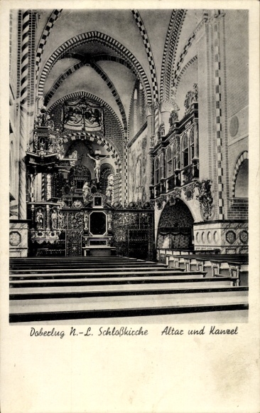 Postcard Doberlug Kirchhain in Brandenburg, castle church, altar, pulpit