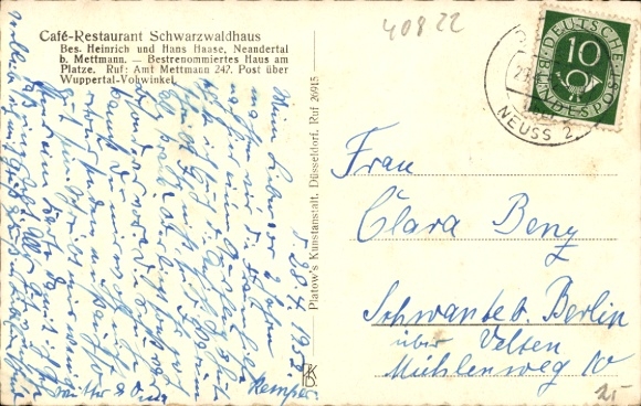 Postcard Erkrath in North Rhine Westphalia, Gasthaus Schwarzwaldhaus, Neandertal near Mettmann