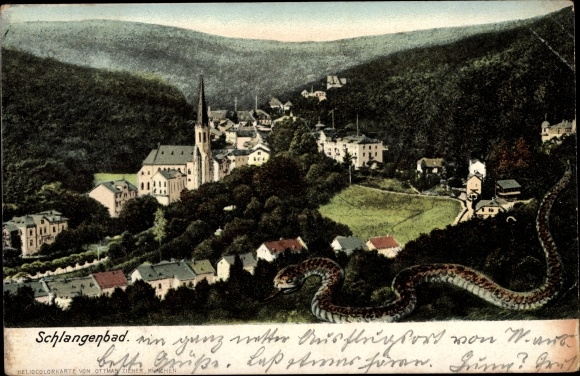 Postcard Schlangenbad im Taunus Hessen, general view of the place, bird&#39;s eye view, snake