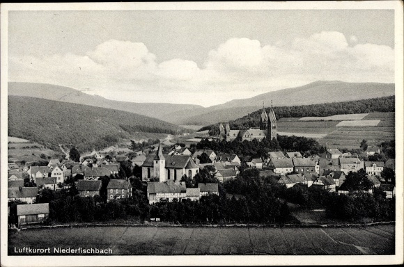 Postcard Niederfischbach in the Siegerland, panorama of the place