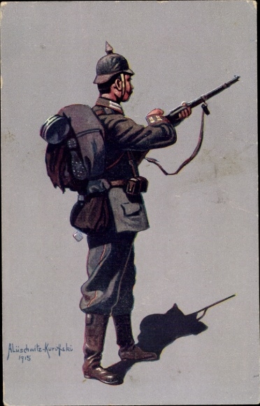 Kunstenaar Ak Lüschwitz Koreffski, A., Duitse soldaat, infanterist van het 4e Garderegiment te voet Berlijn