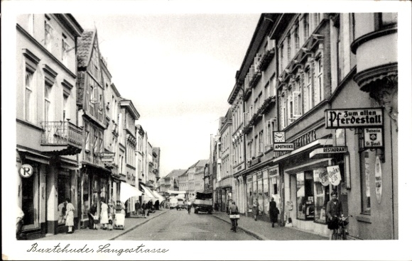Postcard Buxtehude in Lower Saxony, Langestraße, shops, pharmacy