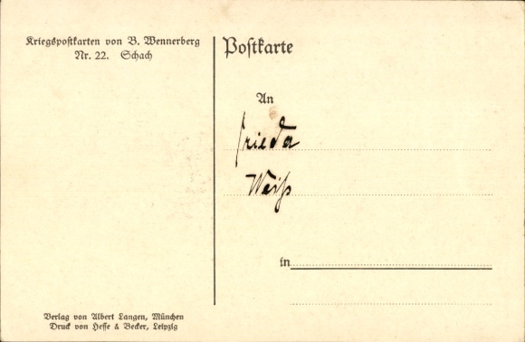 Artist Postcard Wennerberg, B., Schach, wounded soldier with nurse