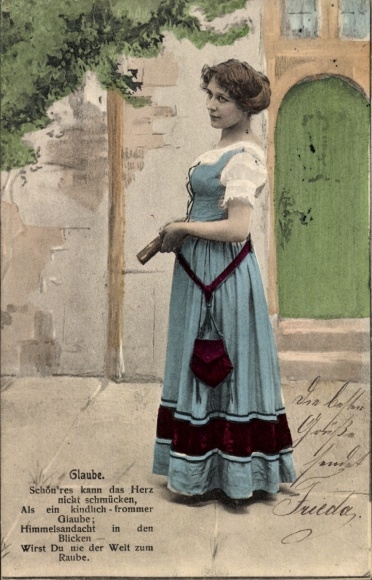 Postcard Allegory, Faith, Woman in Blue Dress