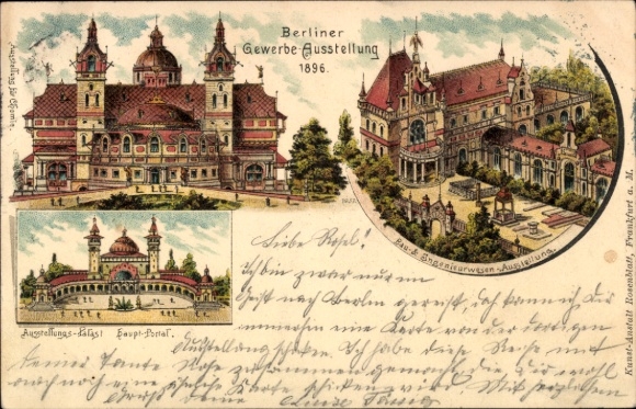 Litho Berlin, Gewerbeausstellung 1896, Bau und Ingenieurwesen Ausstellung, Ausstellungspalast