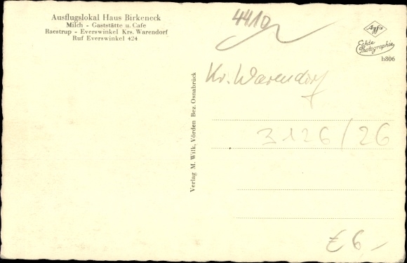 Postcard Raestrup Everswinkel Telgte in Westphalia, inn Haus Birkeneck