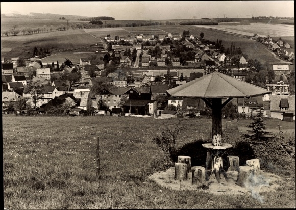 Postcard Crottendorf in the Ore Mountains, view of the city, rest area