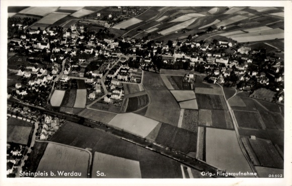 Postcard Steinpleis Werdau in Saxony, aerial photograph