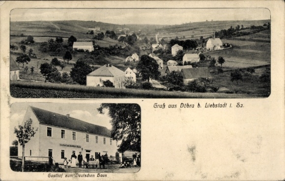 Postcard Döbra Liebstadt in the Ore Mountains, general view, Gasthof zum Deutschen Haus