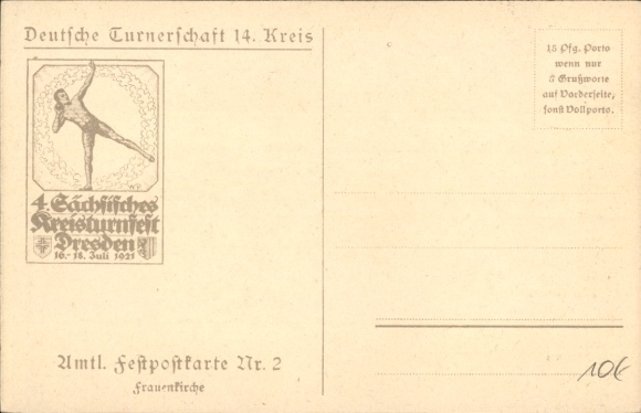 Artist Postcard Dresden Altstadt, Frauenkirche, 4th Saxon District Gymnastics Festival 1921, Steamer Saxony
