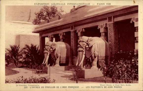 CPA Paris, Exposition Internationale 1931, Les Elephants de Jean Magrou, Pavilion Inde