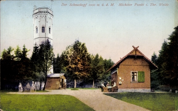 Ak Gehlberg Suhl in Thüringen, Schneekopf, toren, pension, boswachtershuisjes, bomen, opschrift