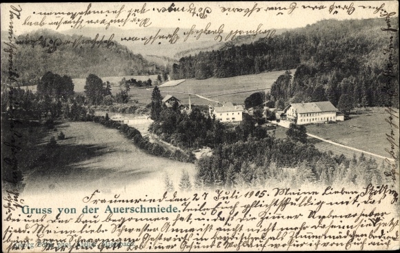 Postcard Irschenberg in Upper Bavaria, view of the Gasthof Auerschmiede