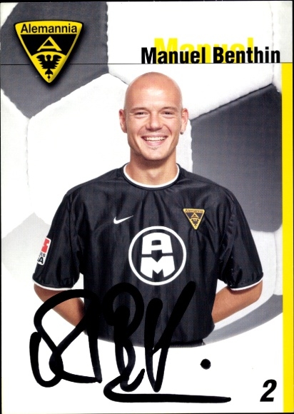 Handtekeningkaart voetballer Manuel Benthin, Alemannia Aachen, handtekening