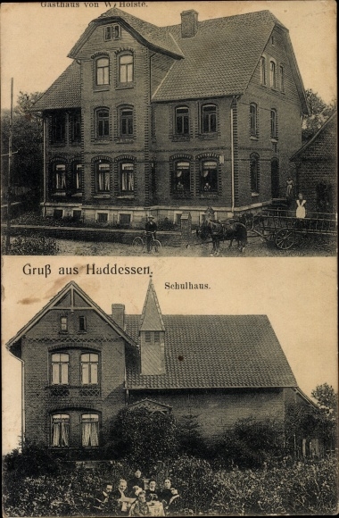 Postcard Hadßen Hessisch Oldendorf on the Weser, school house, inn