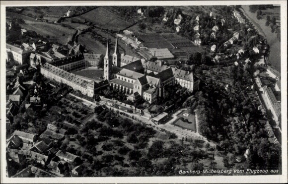 Postcard Bamberg in Upper Franconia, aerial photograph, Michelsberg