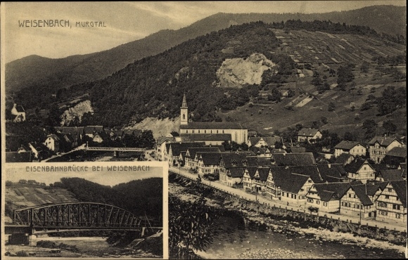 Postcard Weisenbach im Murgtal Black Forest, panorama, railway bridge