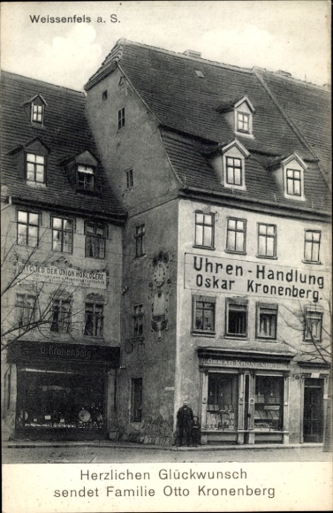 Postcard Weißenfels an der Saale, watch shop Oskar Kronenberg