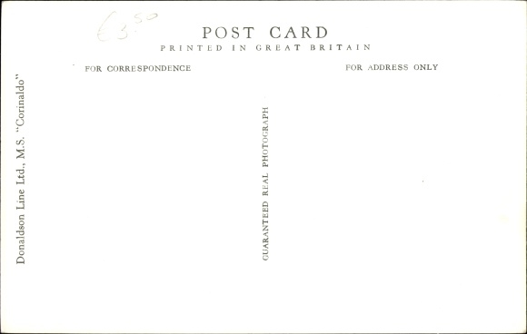 Ak The Donaldson Line LTD., MS Corinaldo, stoomboot, havenzicht