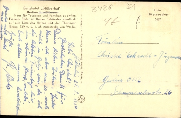 Postcard Wieda in Lower Saxony, Berg Hotel Stöberhai