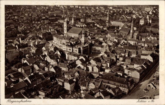 Ak Zittau in der Oberlausitz, Fliegeraufnahme vom Ort