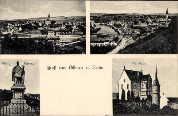 PC Villmar an der Lahn Hesse, King Konrad I monument, vicarage, total view