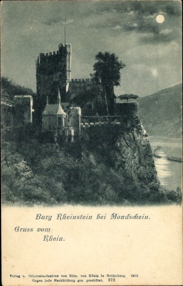 Moonlight Postcard Trechtingshausen am Rhein, Rheinstein Castle