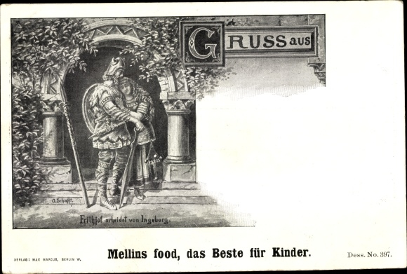 Artist Postcard Schafft, O., Frithjof separates from Ingeborg, Mellins food advertisement