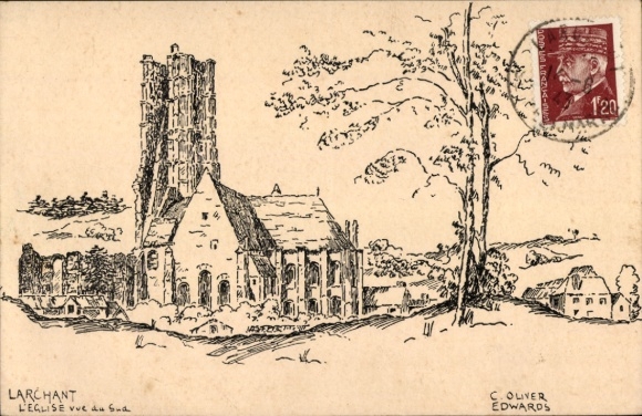 Artist Postcard C. Oliver Edwards, Larchant Seine-et-Marne, Église