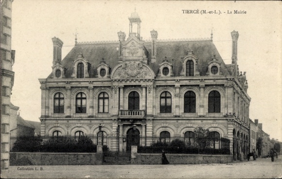Postcard Tiercé Maine et Loire, Historic Building, La Mairie, Architectural Details, Black and White