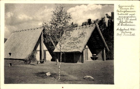 Ak Oerlinghausen in Lippe, Germanische Häuser, entdeckt und ausgegraben 1927/1928 durch H. Diekmann