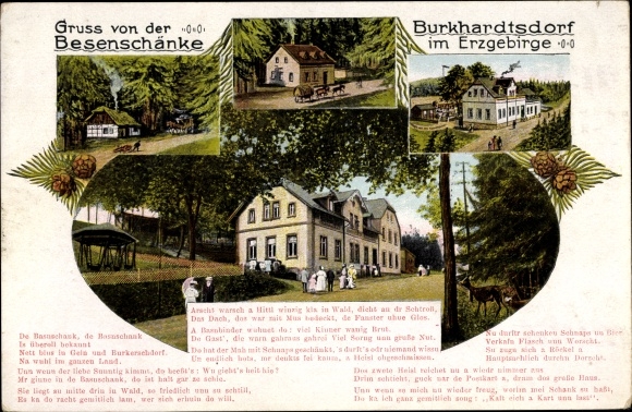 Postcard Burkhardtsdorf in the Ore Mountains, restaurant Besenschänke, exterior view