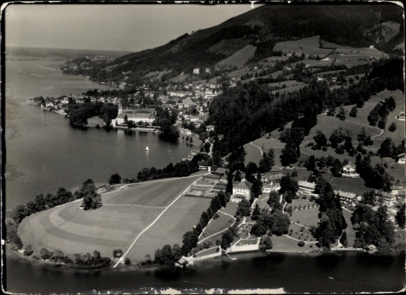 Ak Insel Mainau im Bodensee, Blick auf den Bodensee und die Insel Mainau