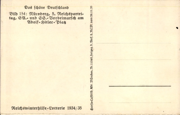 Postcard Nuremberg 5th Reich Party Rally, SA and SS parade Adolf Hitler Platz, Beautiful Germany 154