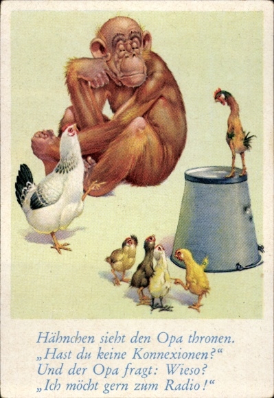 Collector's picture funny pictures No. 64, orangutan and chickens