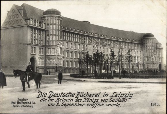 Postcard Leipzig in Sachsen, German library shortly after the opening