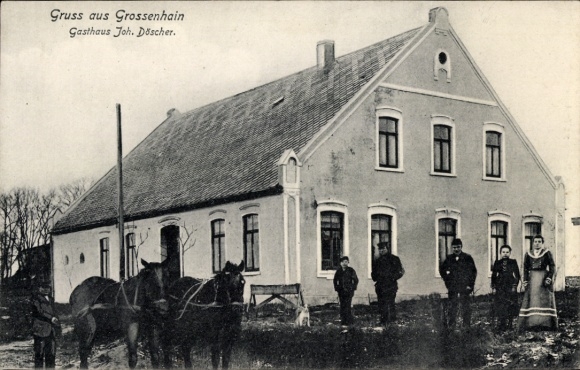 Postcard Großenhain Lintig Geestland in Lower Saxony, guesthouse Joh. Döscher, residents, horses