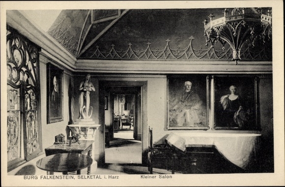 Ak Falkenstein in het Harzgebergte, kasteel Falkenstein, kleine salon