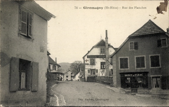Postcard Giromagny Territoire de Belfort, Rue des Planches, Debit de Tabac, Cooperative