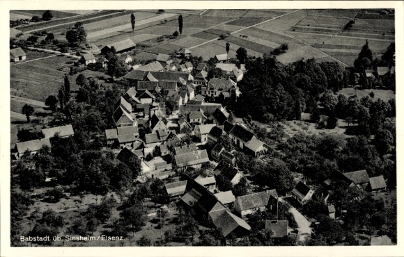 Postcard Babstadt Bad Rappenau in Baden, aerial view of houses, fields, rural surroundings