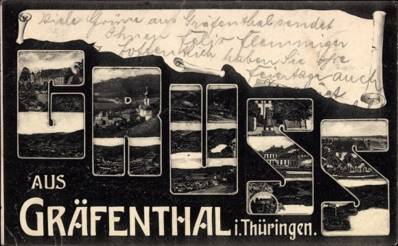 Letters Postcard Gräfenthal in Thuringia, souvenir, total view