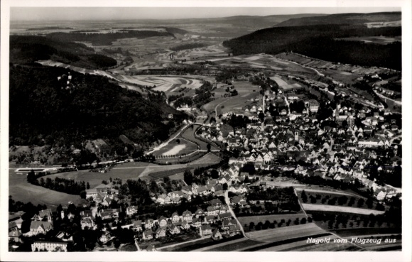 Postcard Nagold in the Black Forest, aerial photograph