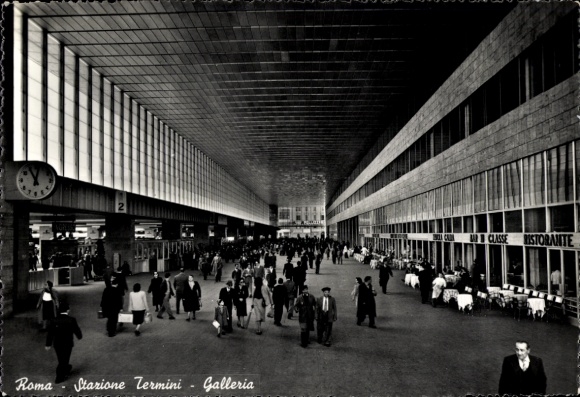 Postcard Roma Rome Lazio, Termini Station - Gallery, Restaurant, Clock