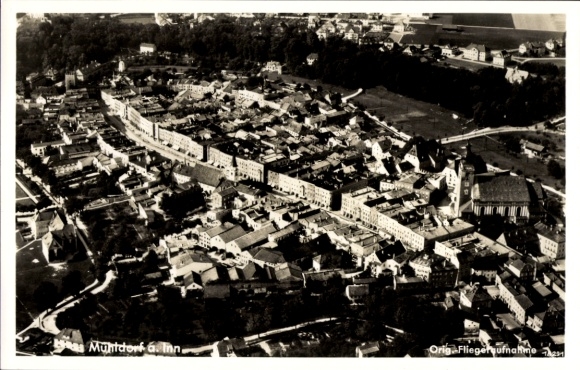 Ak Mühldorf am Inn Oberbayern, Fliegeraufnahme