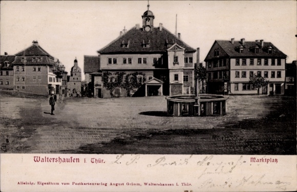 Relief Ak Waltershausen in Thüringen, Marktplatz, Brunnen, Rathaus
